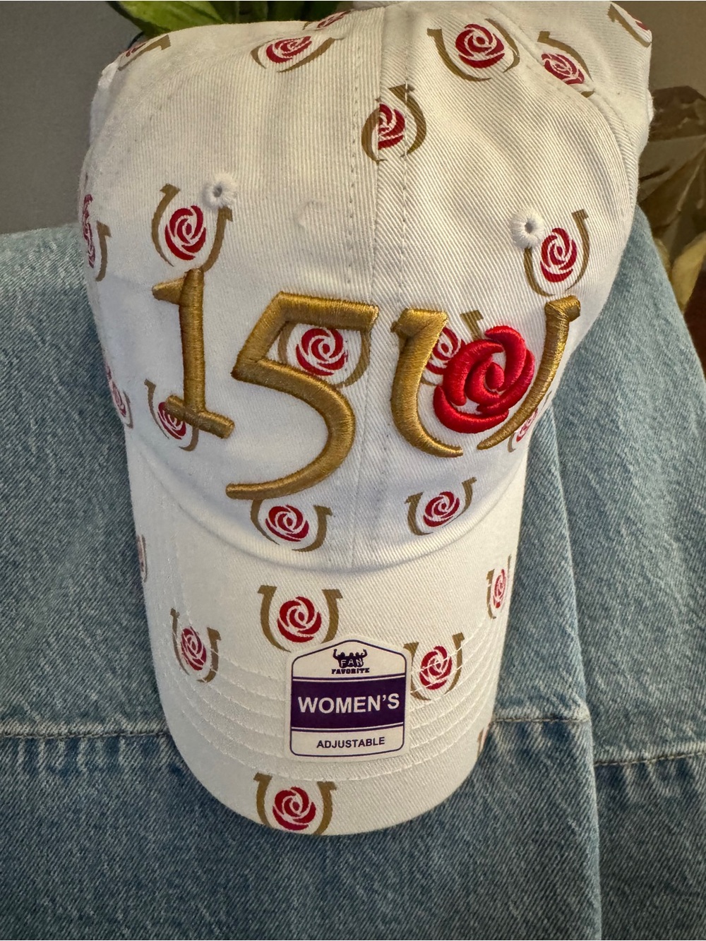 Women's White '150th derby" Embroidered Cap with Red Rose Accent